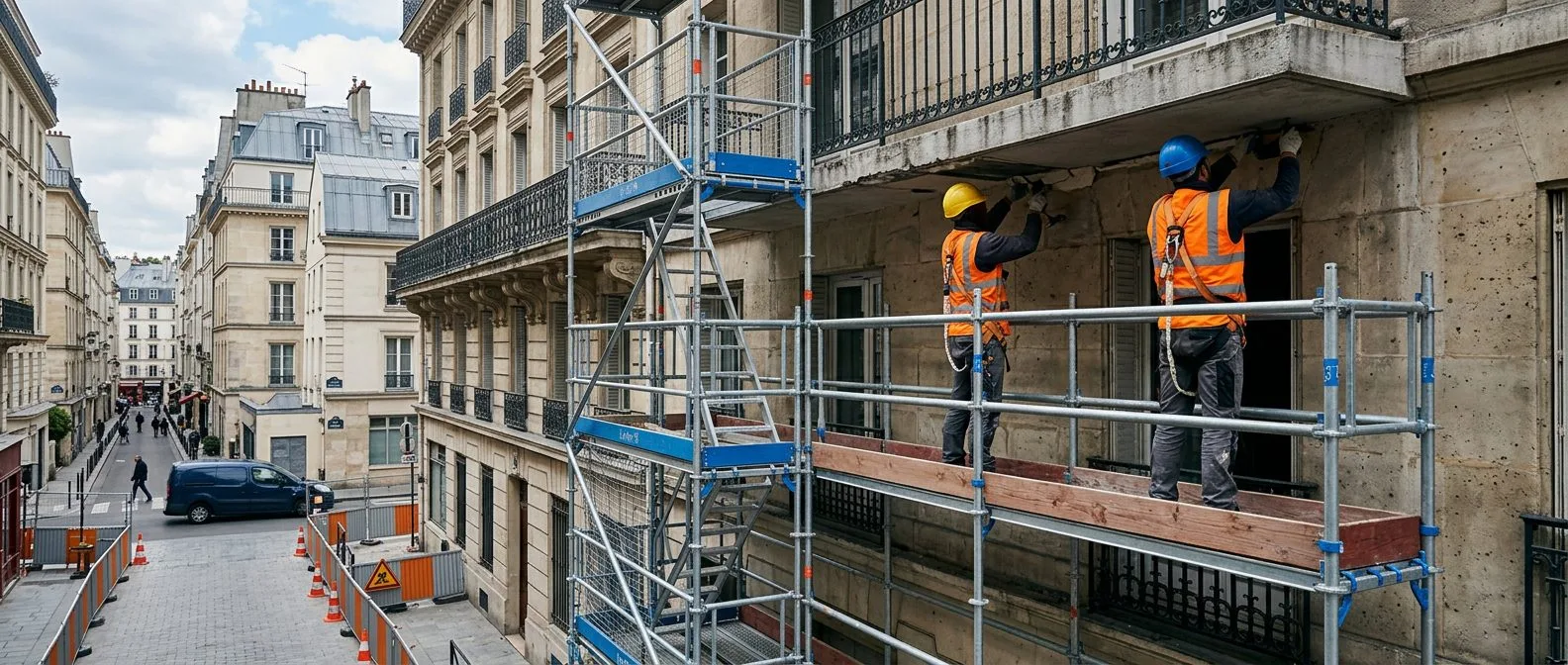 Échafaudage parapluie — protection toiture et chantier